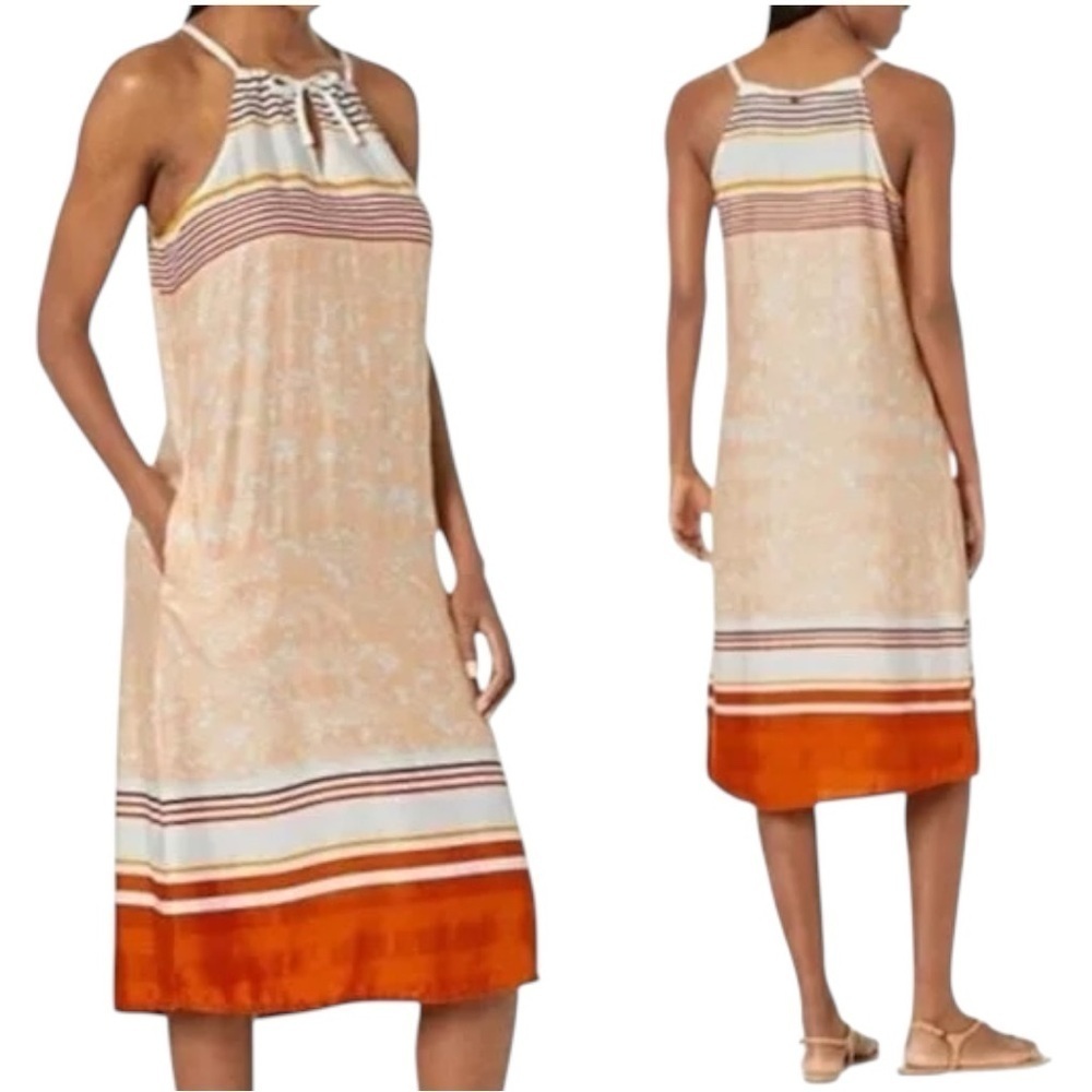 Prana Peach and Orange Striped Midi Dress